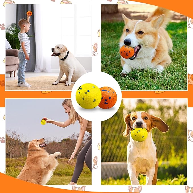 2 Pack Dog Balls Indestructible Tennis Balls for Dogs Durable Bouncy Dog Toy Balls for Aggressive Chewers Interactive Dog Toys for Water Toy Fetch Balls, Yellow,Orange