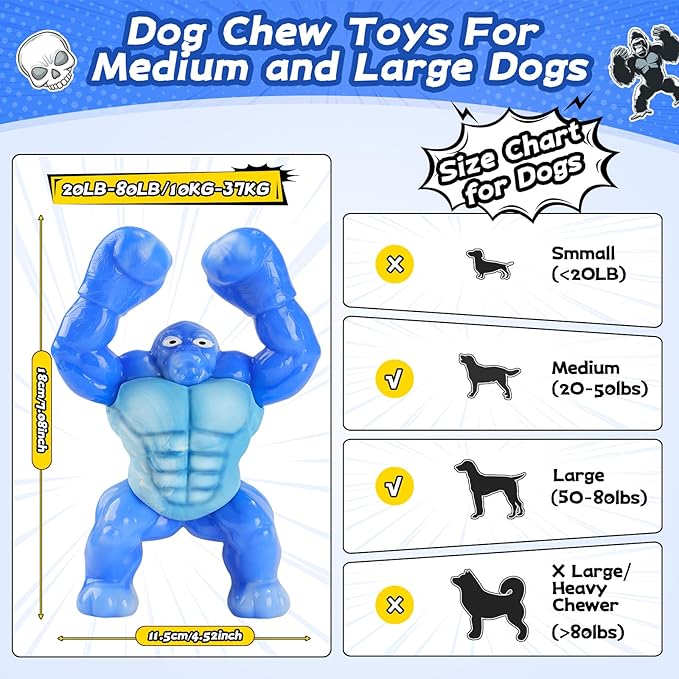 Dog Toys for Aggressive Chewers, Indestructible Chew Toys for Medium Large Breeds(20-80lb), Durable Squeaky Tough Dog Toy to Keep Them Busy (Bacon Flavor, Blue)
