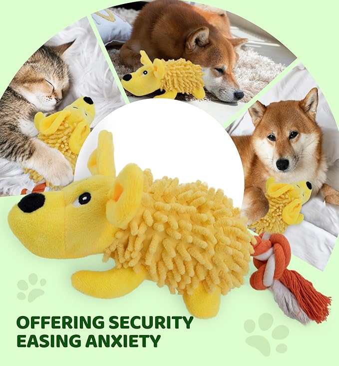 Squeaky Dog Toys - Plush Dog Toys with Soft Durable Fabric for Small Medium Large Breeds, Interactive Tug of War Rope Chew Toys, Teeth Cleaning, Dental Care, and Keep Dogs Busy (Puppy-Yellow)