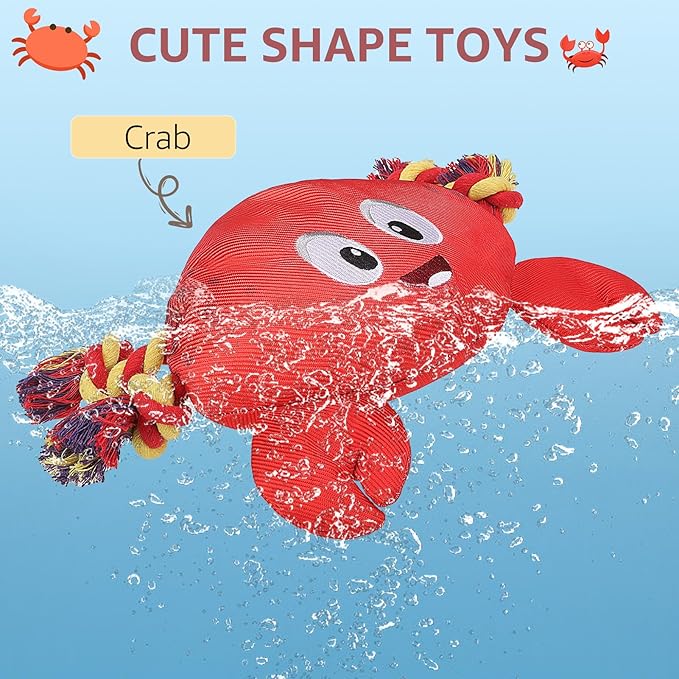 SCENEREAL Dog Water Toy for Small Medium Dogs- Floating Dog Toys Squeaky Toys for Pool Fetch, Crab Shape Durable Rope Interactive Pet Chew Toy Summer Outdoor Interactive Play