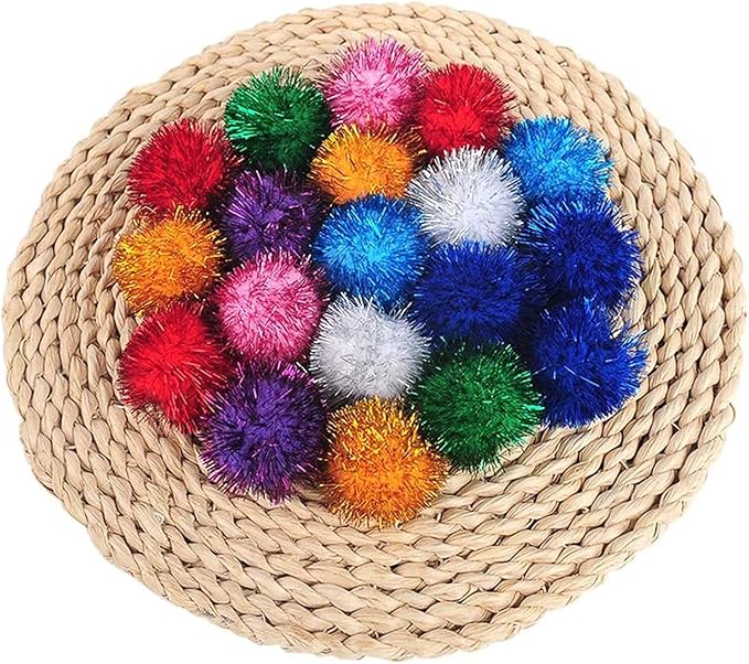 20 Pcs Assorted Color Flash Ball Cat's Favorite Toy Ball Tinsel Pom Poms Flash.