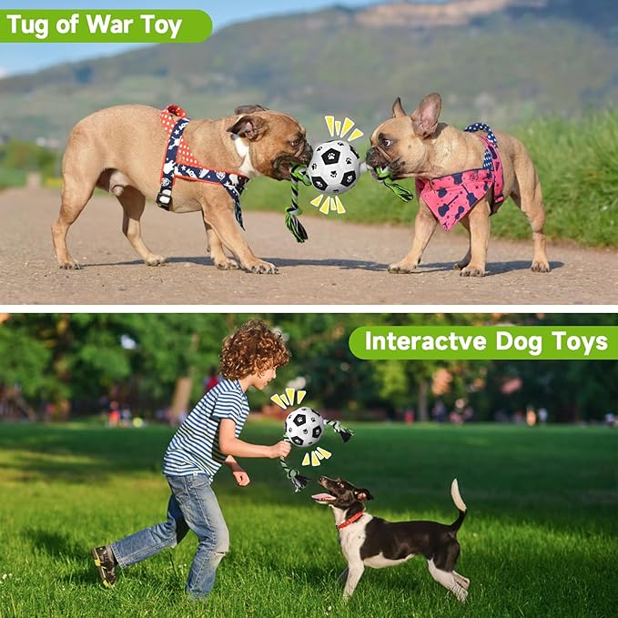 QDAN Dog Soccer Ball for Dogs, Durable Outdoor Dog Toys, Plush Dog Balls, Rope Birthday Toys for Small to Large (Black)