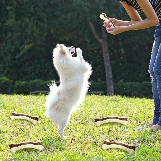 Sosation 3 Pack Chew Toys for Aggressive Chewers, Bone Toys Nylon Beef Flavor Dog Teething Toys for Large/Medium/Small Puppies Breeds(Small, Large, Medium, Curved Bone)