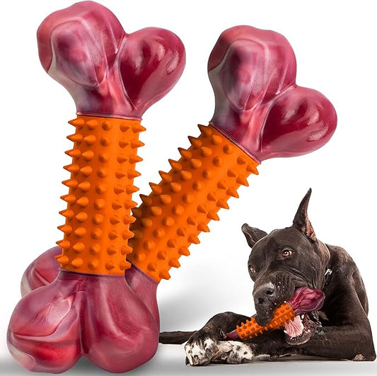 Apasiri Dog Toys for Aggressive Chewers Large Breed 2-Pack: Heavy Duty Chew Toys for Medium Dogs Indestructible Orange Dog Gift