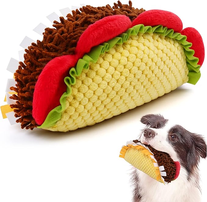 Prime Pets Plush Taco Dog Toy, Dog Squeaky Toys, Food Shaped Pet Toy for Small Medium Large Dogs, Stuffed Puppy Chew Toys