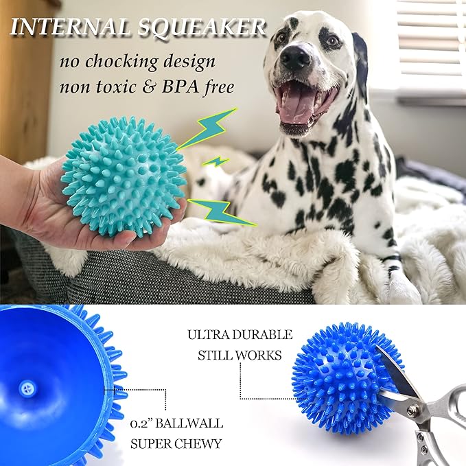4.5”Dog Balls Squeaky Dogs Toys for Medium Large Dog Toys for Aggressive Chewers Spiky Ball Big Outdoor Chew Dogs Toys