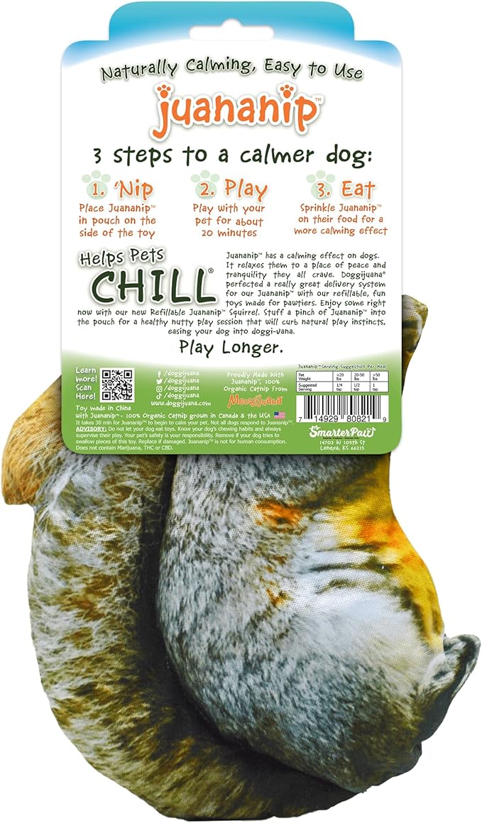 Doggijuana Refillable Juananip Toy Bundle | Squirrel Bundle | Funny Dog Toy Plush with Catnip and Refill | Calming Aid for Dogs | Interactive Chew Toy for Play