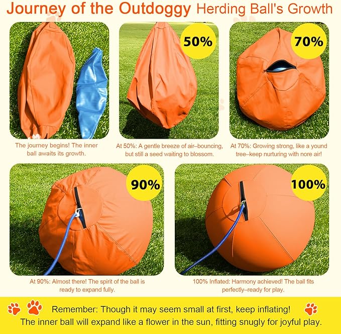 Herding Ball for Dogs 22 Inch - Dual-Layer Heavy Duty Herding Ball for Australian Shepherds, Border Collies & Cattle Dogs | Outdoor Herding Toy for Medium/Large Dogs-Backyard Training and Play-Orange
