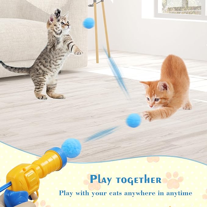 Mewlmart Interactive Cat Toys for Indoor Plush Ball Launcher Cat Enrichment Toys Pom Pom Balls 30 Balls