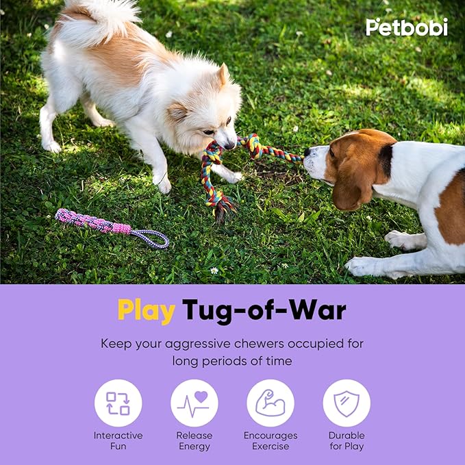 Petbobi Small Dog Rope Toy - 2 Pcs Tug of War Dog Rope, Durable Natural Cotton Pet Chew Toys for Teeth Cleaning, Interactive Puppy Teething Toys for Small Medium Pets
