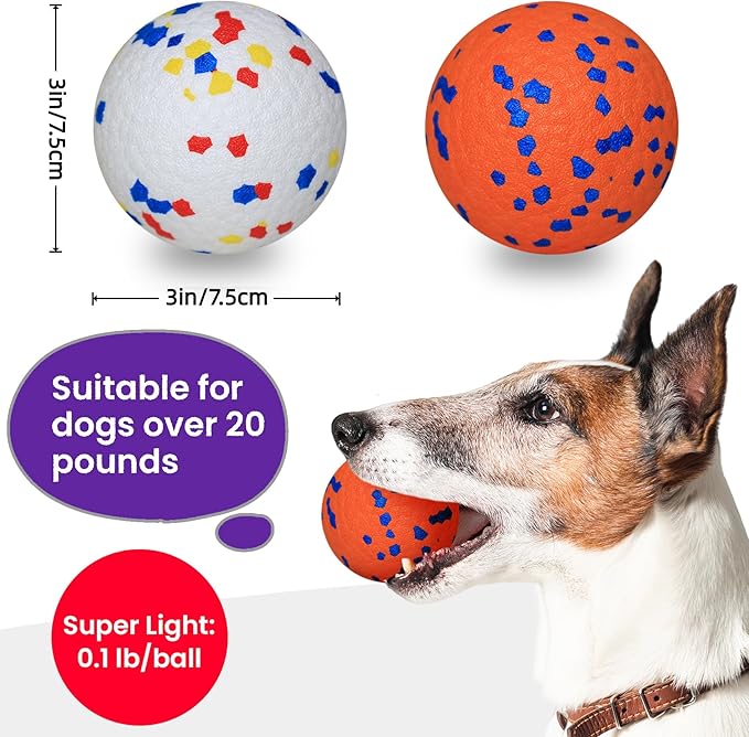 2 Pack Bouncy Dog Balls, 3'' Indestructible Dog Toys for Aggressive Chewers, Outdoor Jolly Tennis Balls for Dogs, Durable Interactive Floating Dog Fetch Toy, Orange White