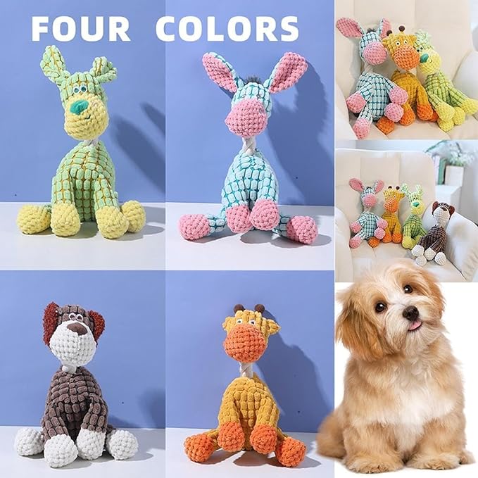 2025 Upgrade Colorful Indestructible Plush Dog Toys for Aggressive Chewers Small Medium Large Breed, Crinkle Squeaky Puppy Chew Toys for Teething, Mellow Calming Pillow Toys (Pink Blue Donkey)