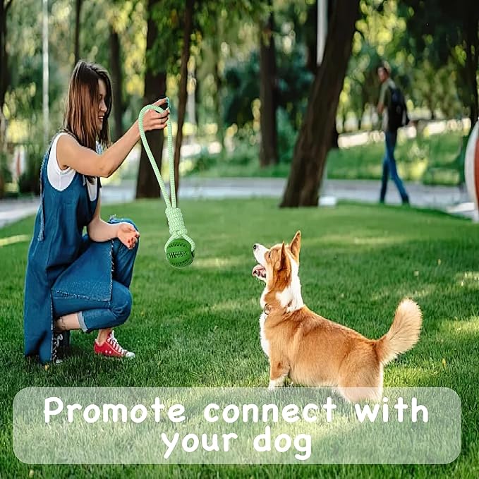 Dog Rope Toy, Dog Toy with Rubber Ball for Small and Medium Dogs, Training & Promoting Relationship Durable Outdoor Puppy Chew Toys for Teeth Cleaning, Fetch & Training(Green)