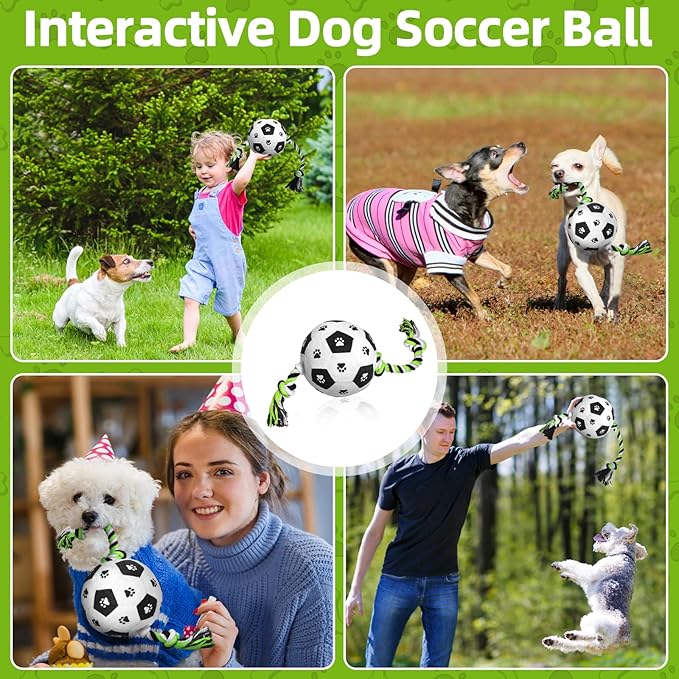 QDAN Dog Soccer Ball for Dogs, Durable Outdoor Dog Toys, Plush Dog Balls, Rope Birthday Toys for Small to Large (Black)