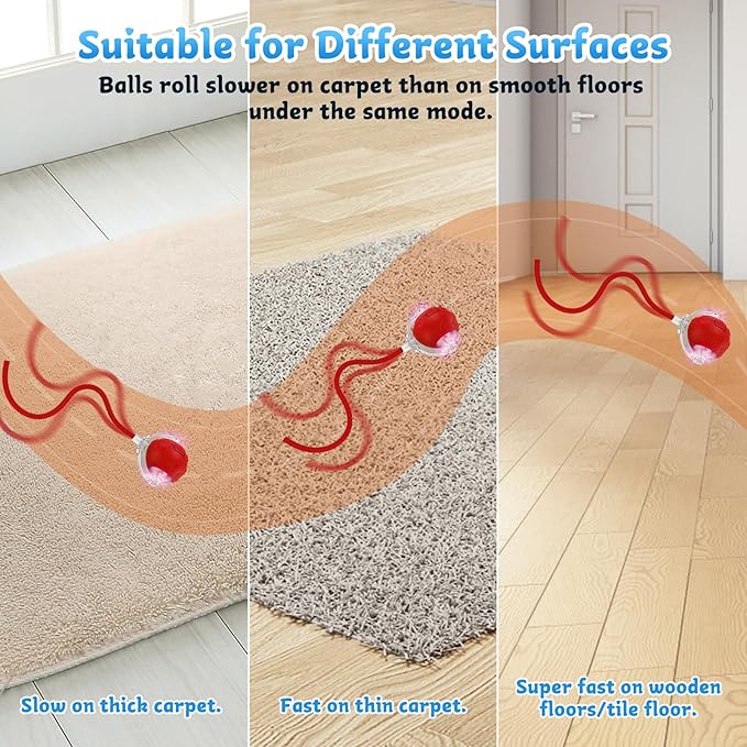 Interactive Cat Toys for Indoor Cats, 2025 New Upgraded Moving Kitten Ball with Chirping Sound, Rechargeable Fast Rolling Ball, Fun Automatic Cat Toys for Bored Adult Kitten Exercise, Red