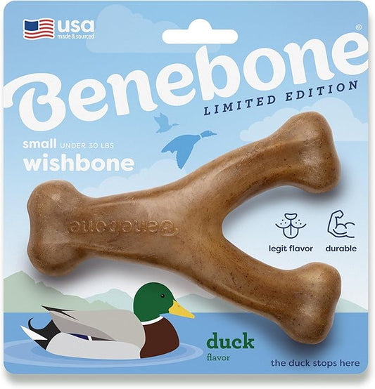Benebone Wishbone Durable Dog Chew Toy for Aggressive Chewers, Duck, Made in USA, Small