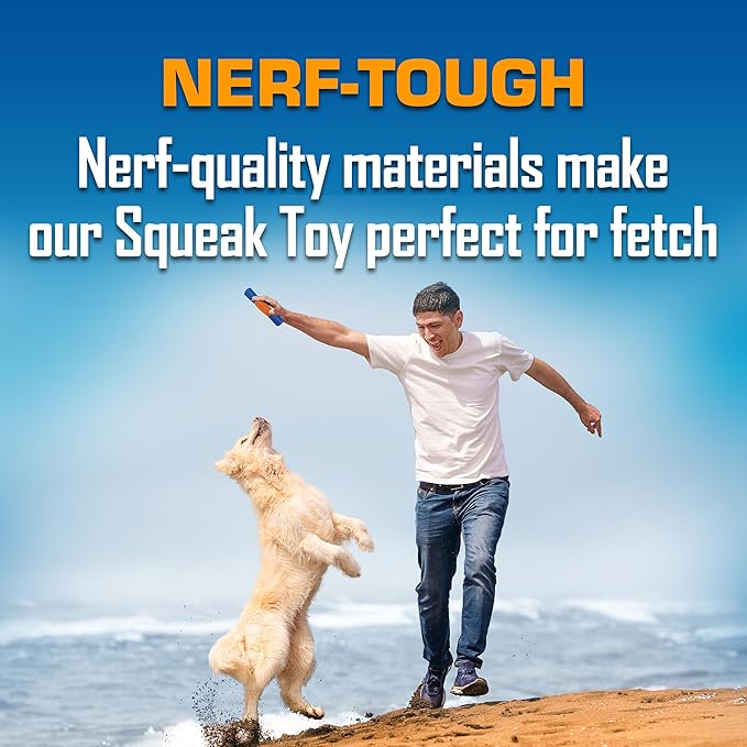 Nerf Dog Exo Squeak Stick Outdoor Dog Toy, 8 Inch Squeaking Puppy Toy for Puppies and Small Dogs, Blue/Orange