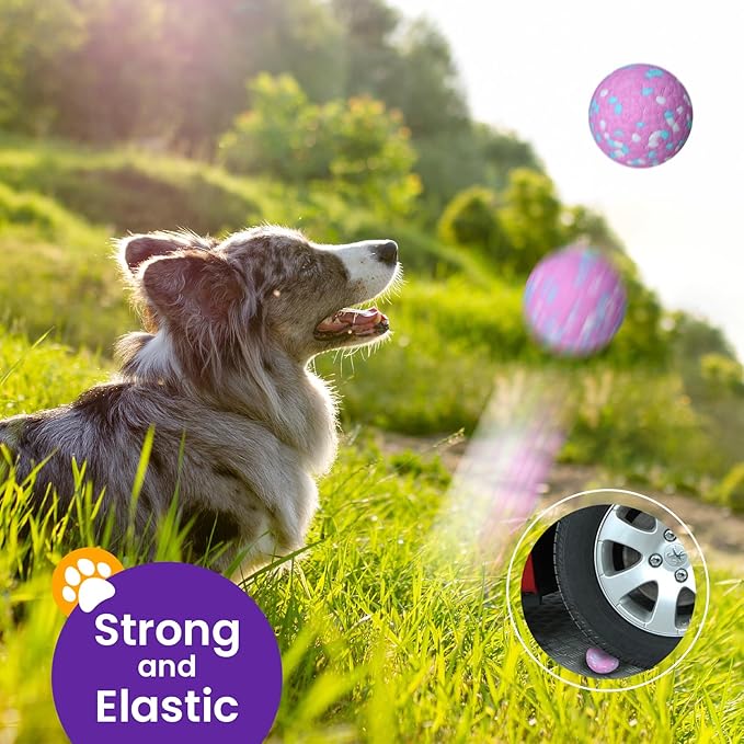 2 Pack Bouncy Dog Balls, 3'' Indestructible Dog Toys for Aggressive Chewers, Outdoor Jolly Tennis Balls for Dogs, Durable Interactive Floating Fetch Toy, Pink Yellow