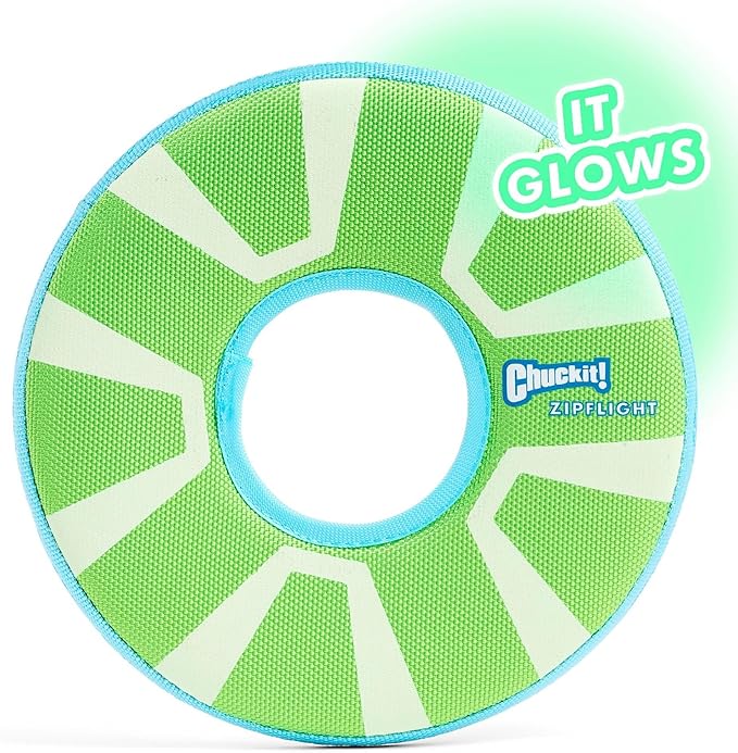 Chuckit! Max Glow Zipflight Flying Disc Dog Toy - Water Floating Flyer for Beach and Pool - Durable Polyester Construction - For Medium and Large Dogs - Size Medium - 8.5” L x 8.5” W - Pack of 1