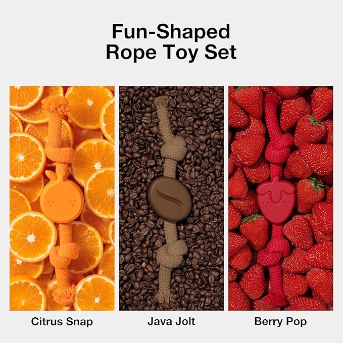 VETRESKA Dog Rope Toys Dental Cleaning Chew Toys Tug of War Dog Toy for Boredom Tough Rope Toy for Aggressive Chewers Puppy Chew Toys for Teething (Strawberry, Tangerine & Coffee)