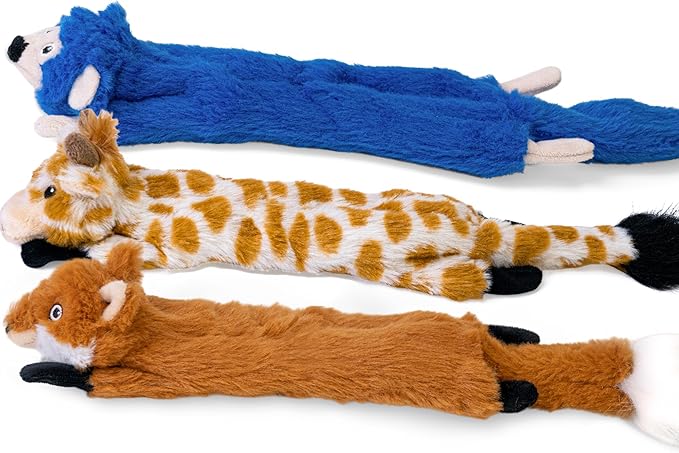 SHARLOVY Dog Squeaky Toys No Stuffing 3 Pack, Plush Crinkle Dog Toys for Large Breed, Durable Doggie Chew Cute Animals Puppy Toy for Teething