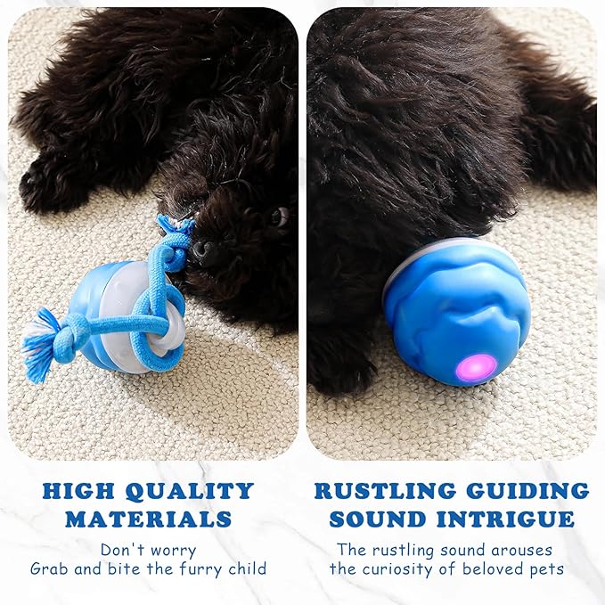 Aerbee Interactive Dog Toys Ball - Fun Moving Smart Dog Toy Active Rolling Ball to Keep Them Busy for Large, Medium, and Small Puppy Dogs, with 2Pcs Pet Chew Toy Ropes for Indoor Boredom Pets, Blue