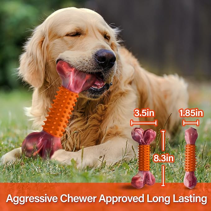 Apasiri Dog Toys for Aggressive Chewers Large Breed 2-Pack: Heavy Duty Chew Toys for Medium Dogs Indestructible Orange Dog Gift