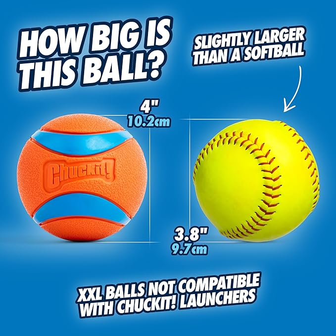 Chuckit! Ultra Ball Dog Toy - Size XXL - For Dogs 100+ lbs - Made from Durable Rubber - Super Bouncy - Floats in Water - 4-inch Diameter - Pack of 1