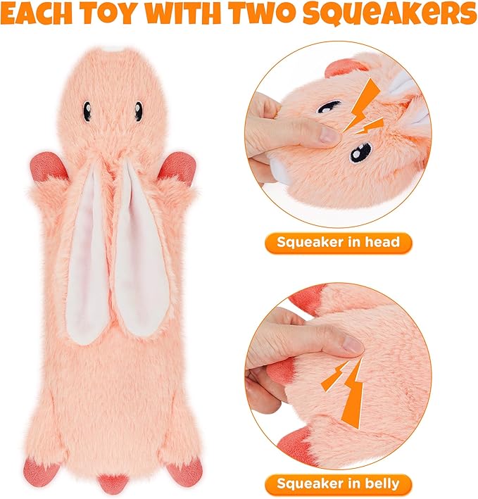 No Stuffing Dog Squeak Toys, Flat Soft Plush Dogs Chew Toy for Small Medium Large Breed Chewer Durable Cute Fun Squeaky Interactive Teething Puppies Pet Supplies to Keep Them Busy Best Birthday Gifts