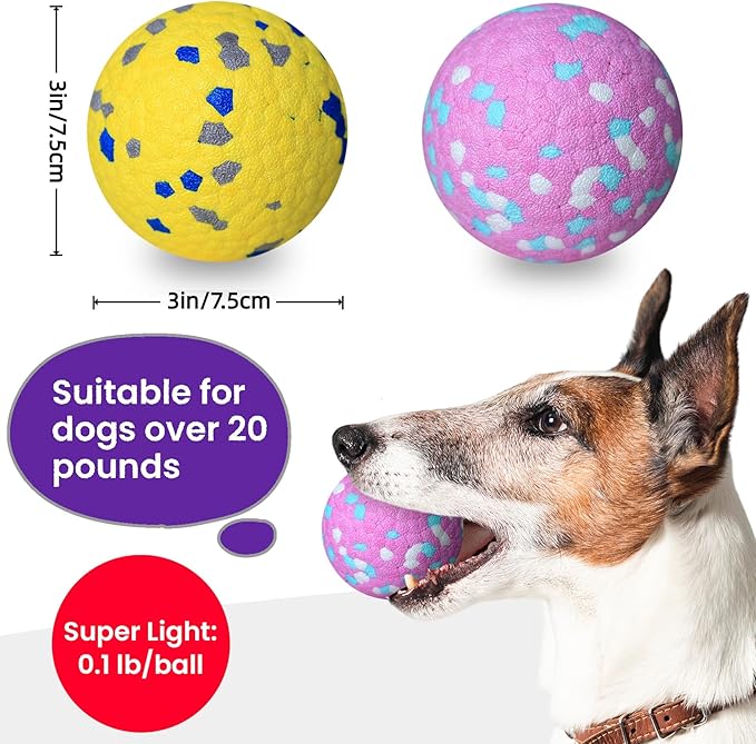 2 Pack Bouncy Dog Balls, 3'' Indestructible Dog Toys for Aggressive Chewers, Outdoor Jolly Tennis Balls for Dogs, Durable Interactive Floating Fetch Toy, Pink Yellow