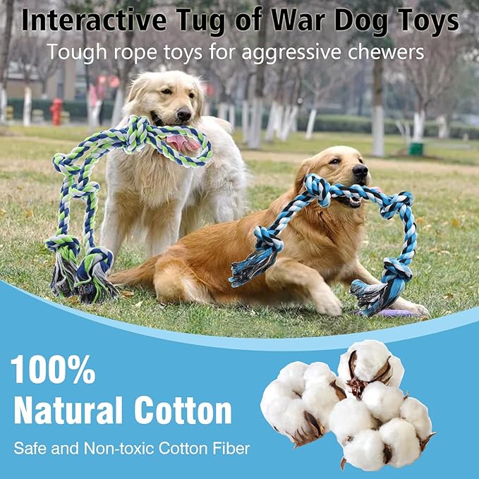 Rope Toy for Dogs, 2 Pack Large Dog Rope Toys for Aggressive Chewers, Heavy Duty Dog Toys for Large Medium Breed, Indestructible Tough Rope Chew Toys Tug of War Dog Toy Teeth Cleaning
