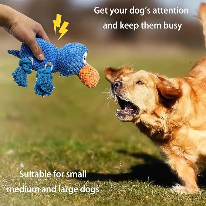 Upgraded Indestructible Dog Toys, Double Reinforced Fabric and Wrinkled Paper Plush Toys for Small, Medium and Large Dogs, Durable Dog Squeaky Toys, Teething Puppy Chew Toys (Blue)
