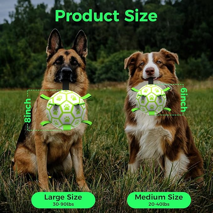 QDAN Premium Glow in The Dark Dog Toys, Dog Ball with Straps, Soccer Ball for Dogs, Outdoor Dog Toys, Pet Birthday Toys, Puppy Essentials for Small to Medium (6Inch)