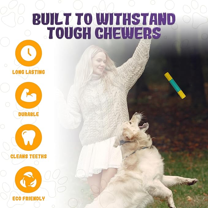 Indestructible Dog Chew Toy – Tough Rubber Stick for Aggressive Chewers, Safe & Treat-Fillable, Teething Toy for Large Breed & Puppies