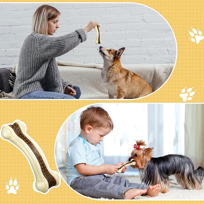 Sosation 6 Pcs Dog Toys for Aggressive Chewers Nylon Beef Flavor Bones Tough Puppy Teething Toys Puppy Chew Bones for Large Medium Small Breed Dogs Puppies Pets Chew Toys(Small)