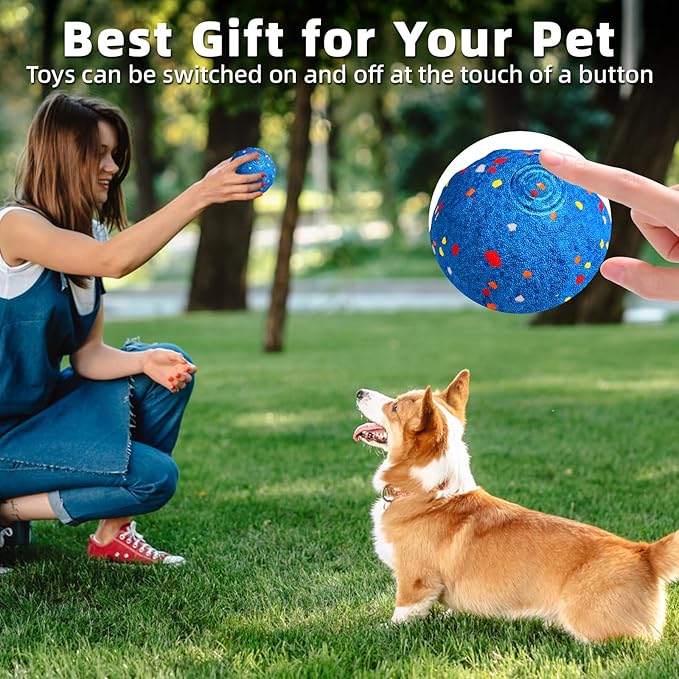 Interactive Dog Toys Ball, Automatic Moving, Bouncing Chew Toys, E-TPU Material, Suitable for Large and Medium-Sized Dogs, Used for Boredom Relief and Daily Training, USB Rechargeable (Blue)