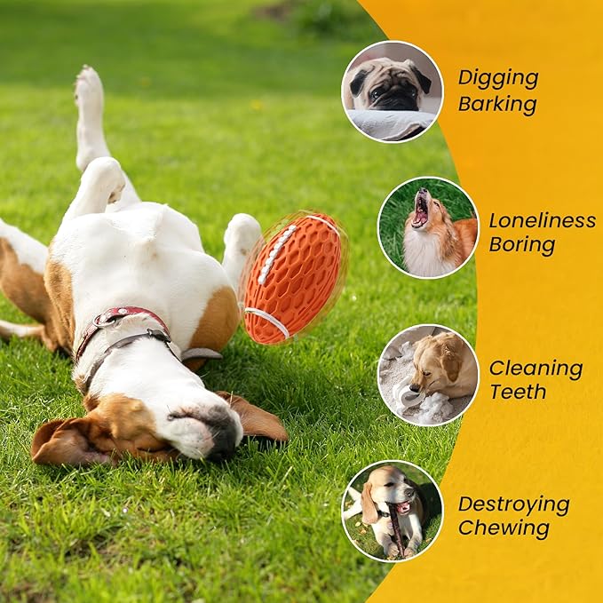 Squeaky Dog Football Toy, Rubber Dog Ball Toy for Aggressive Chewers, Tough Fetch Ball, Durable and Interactive for Medium Large Dogs, Orange, Large