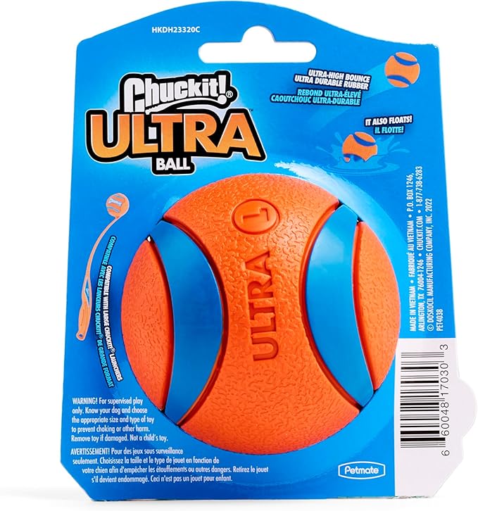 Chuckit! Ultra Ball Dog Toy - Size Large - For Dogs 60-100 lbs - Made from Durable Rubber - Super Bouncy - Floats in Water - 3-inch Diameter - Pack of 1
