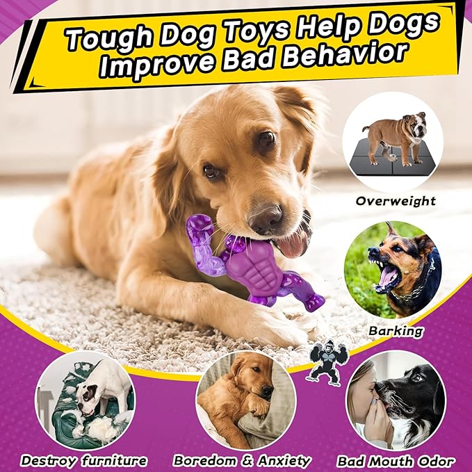 Dog Toys for Aggressive Chewers, Indestructible Chew Toys for Medium Large Breeds(20-80lb), Durable Squeaky Tough Dog Toy to Keep Them Busy (Purple)