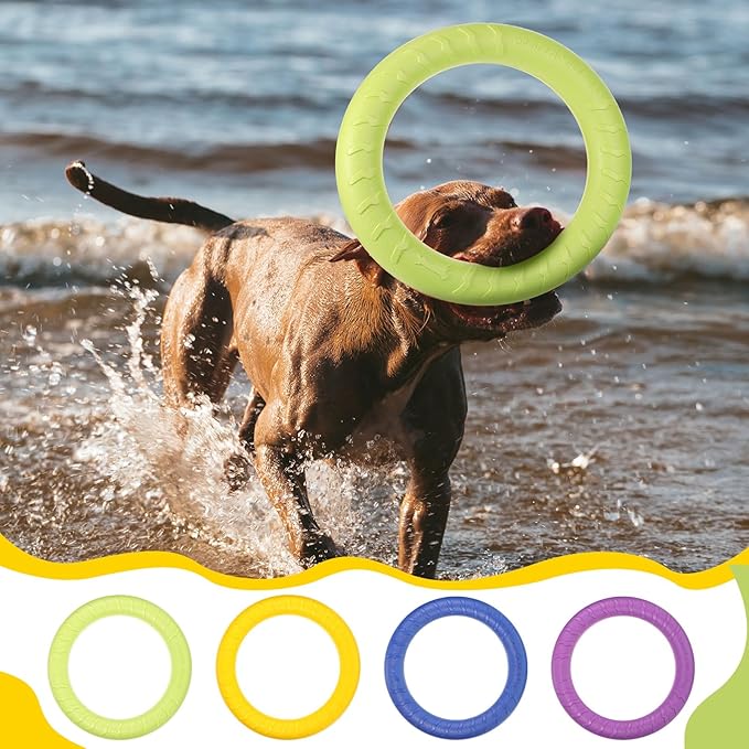Liliful 4 Pcs Dog Rings Toy, Dog Training Ring Outdoor Flying Discs for Aggressive Small Medium Large Puppy Teeth Cleaning Fetch Chew Toys, 11 Inch, 4 Colors