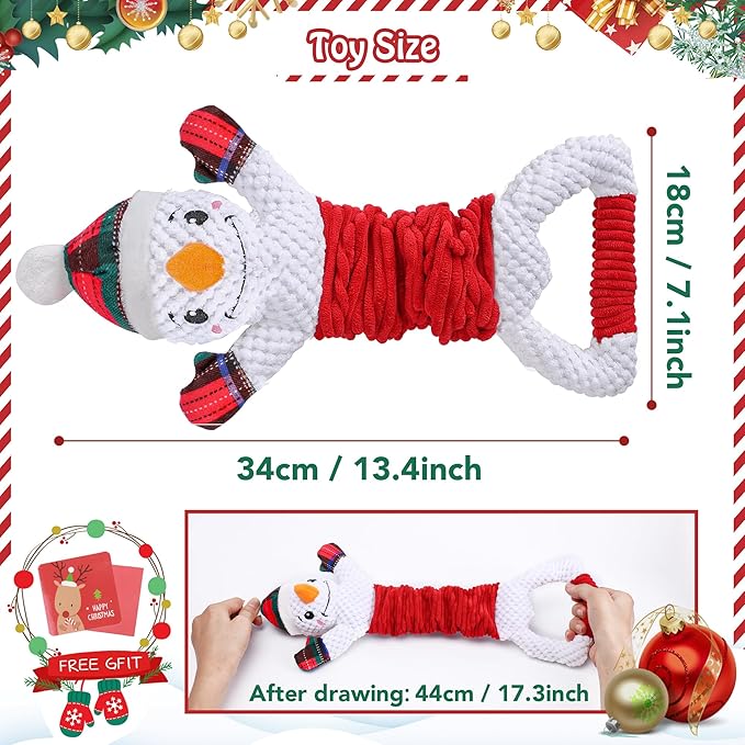 Dog Plush Squeak Toy, Durable, Christmas Snowman, Medium, Large, Small Dogs, Puppy Teething, Indoor, 1 Count