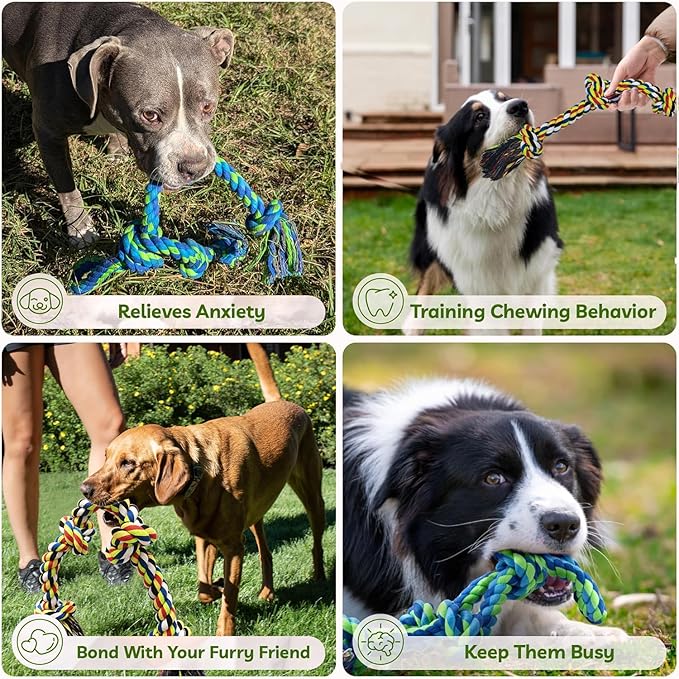 2 Pack Heavy Duty Dog Rope Toys for Medium to Large Breed Aggressive Chewers, Nearly Indestructible Chew Tug Rope, Interactive Toy for Boredom Teeth Cleaning