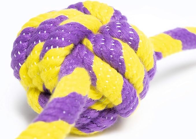 Roscoe's Pet Products Braided Rope Ball with Two Knots Toy for Dogs. Safe and Non-Toxic