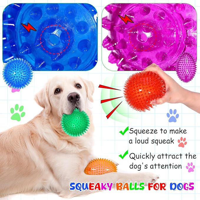 12 Pcs 4.5'' Squeaky Dog Ball and Spiky Squeaker Football for Aggressive Chewers Medium Large Dogs Toys Heavy Duty Teething Toys for Training Cleaning Teeth Indoor Outdoor