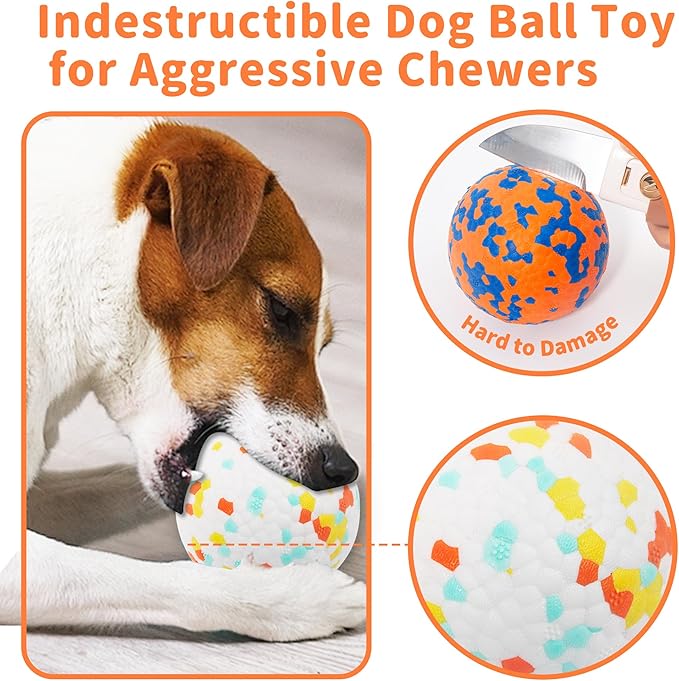 2 Pack Indestructible Dog Tennis Balls for Aggressive Chewers: Interactive Pet Toys, Herding and Jolly Ball for Dogs, Durable, Bouncy, and Water Toy Fetch Balls (White, Orange)