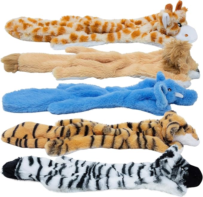 Squeaky No Stuffing Dog Toy Set – New & Improved Edition Plush Crinkle Dog Toys for Small, Medium & Large Breeds – Soft Tough Stuffless Puppy Chew Squeak Animal Supports Pet Health & Well Being 5 Pack