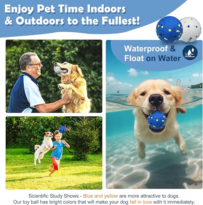 2 Pack Dog Indestructible Tennis Balls for Dogs Durable Bouncy Balls for Aggressive Chewers Interactive Dog Toys for Water Toy Fetch(White,Blue)