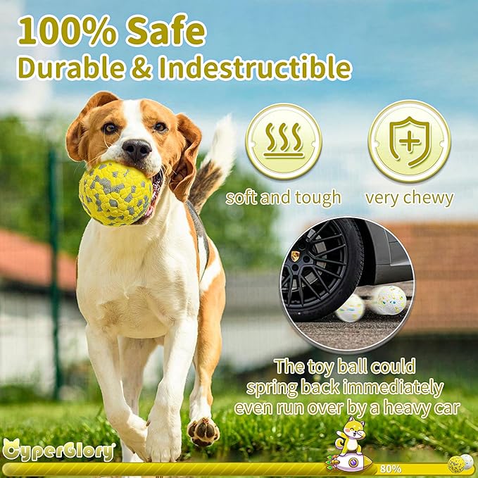 2 Pack Indestructible Dog Tennis Balls for Aggressive Chewers: Interactive Pet Toys, Herding and Jolly Ball for Dogs, Durable, Bouncy, and Water Toy Fetch Balls (White, Yellow)