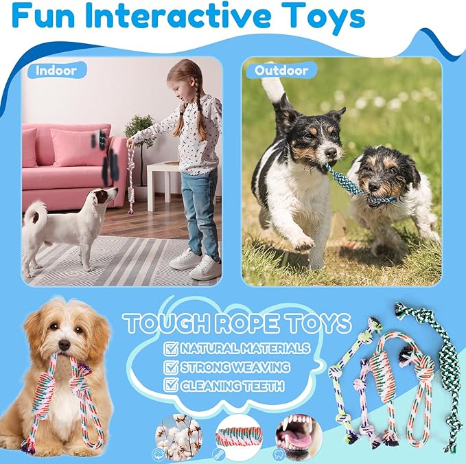 Puppy Chew Toys for Teeth Cleen & Gum Massage, 16 Pack Puppy Teething Toys for 0-6 Months, Soft Plush, Ball and More Rope Interactive Dog Chew Toy Puppies Supplies Starter Kit to Keep Them Busy