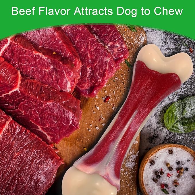 2 Pack Dog Chew Toys for Aggressive Chewers, Beef Flavor Indestructible Nylon Puppy Bone Tough Teething & Calming for Large Medium Breeds(20lbs-75lbs) Birthday Gift Christmas